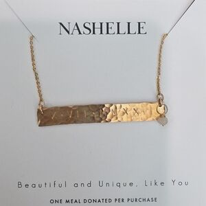 Nashelle Gold Hammered Bar Necklace with Roman Numerals & Moonstone Charm